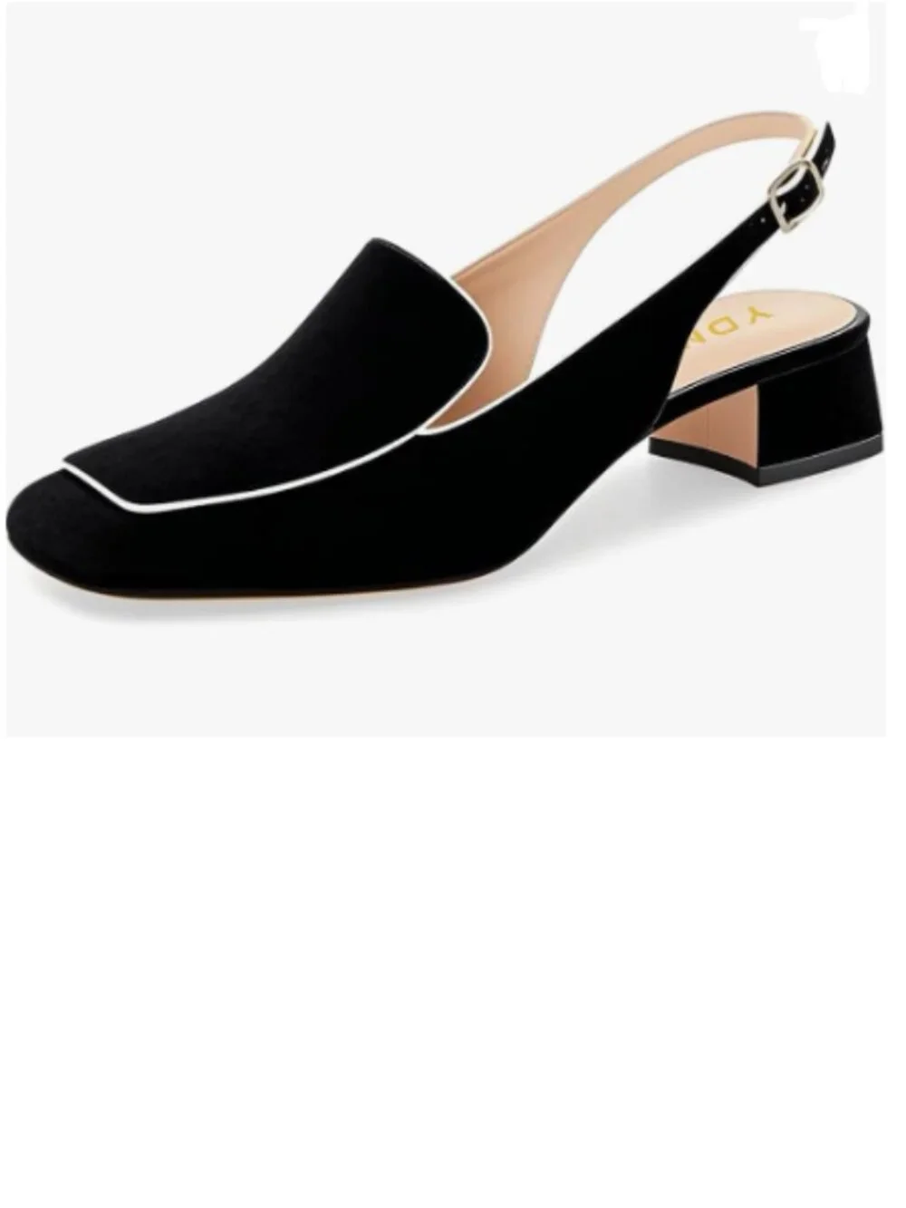 YDN Black Suede Square Toe Block Low Heels Slingback Formal Loafer Dressy Shoes